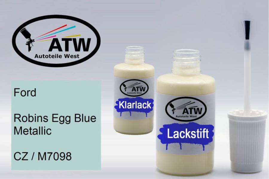 Ford, Robins Egg Blue Metallic, CZ / M7098: 20ml Lackstift + 20ml Klarlack - Set, von ATW Autoteile West.